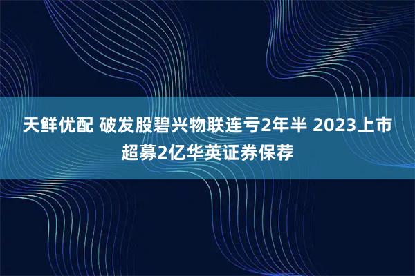 天鲜优配 破发股碧兴物联连亏2年半 2023上市超募2亿华英证券保荐