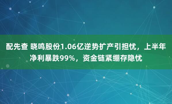 配先查 晓鸣股份1.06亿逆势扩产引担忧，上半年净利暴跌99%，资金链紧绷存隐忧